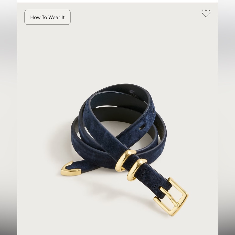 J crew Thin suede belt NWT sz S Darkest Indigo